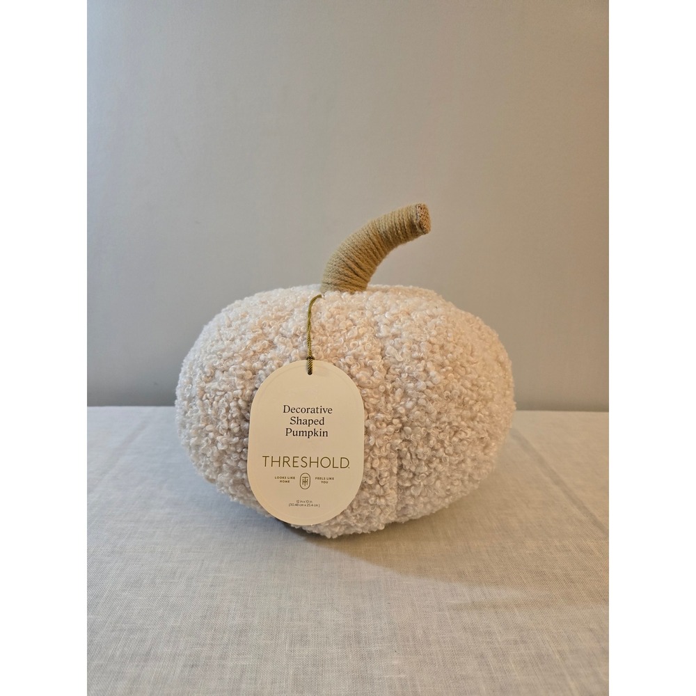 Threshold Decorative Shaped Pumpkin Cream Sherpa Fall Decor 12x10 NWT